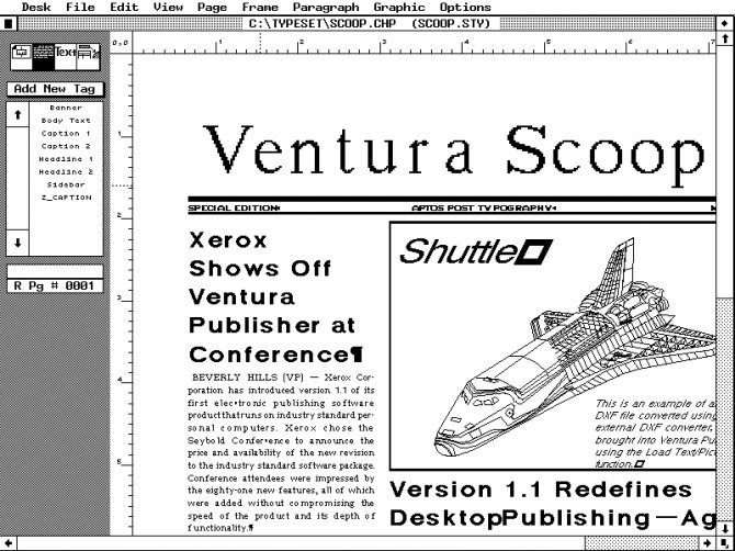 Первый серьезный инструмент для компьютерных вычислений, Ventura Publisher, был разработан вместе с PC / GEM